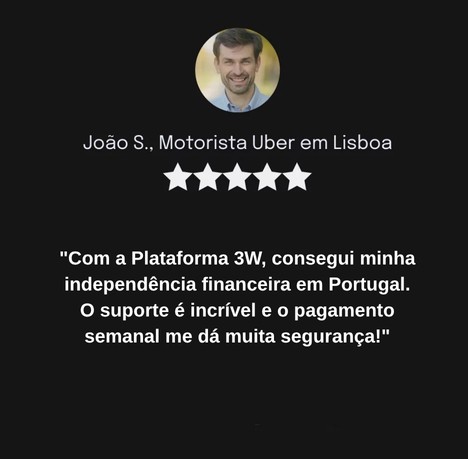 "Cheguei em Portugal sem saber por onde começar. A 3WAQUISECONDUZ cuidou de tudo, desde o cadastro até o apoio com a contabilidade. Recomendo a todos!" - 1